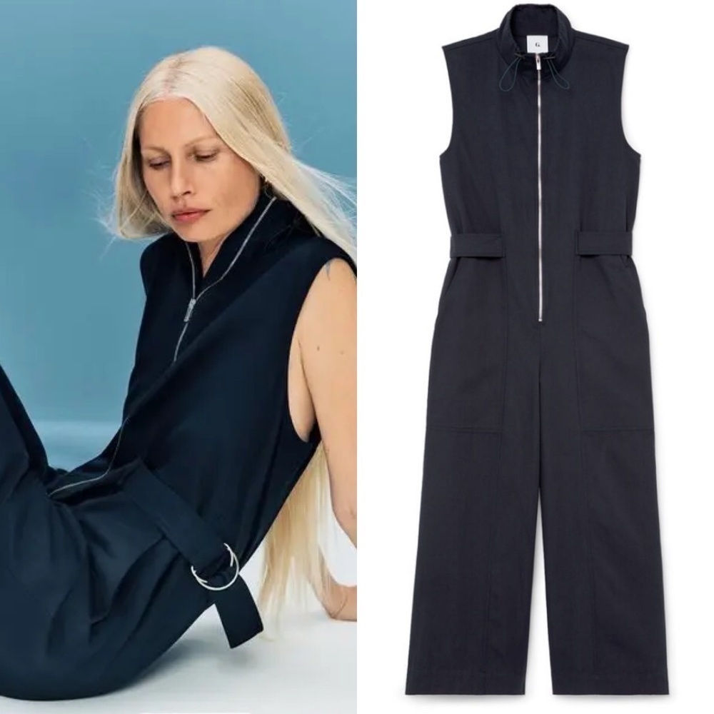 G. LABEL BY GOOP Birdie Sleeveless Parachute Jumpsuit Navy Sz 6